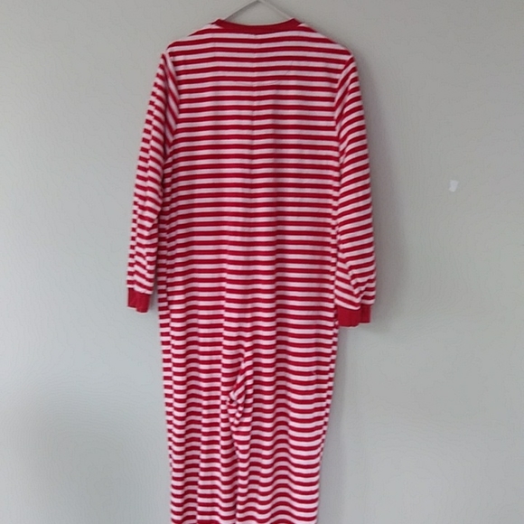 Nick & Nora One Piece Stripes Monkey Footed Pajama Medium Red White - Picture 6 of 16